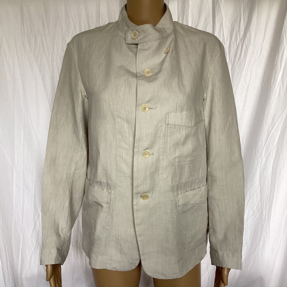 45R by 45RPM Cotton Linen Mandarin Collar Shirt/ Jacket in Beige 8